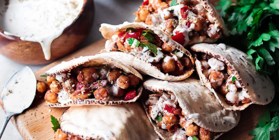 Middle Eastern Chickpeas and Tahini Yogurt Sauce Pita Pocket BFree