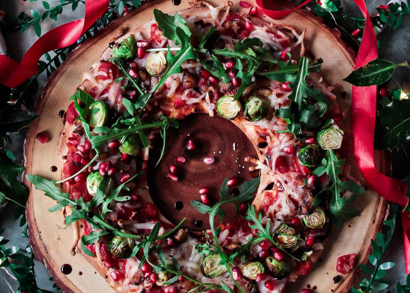 Christmas Sprout and Chestnut Pizza Wreath